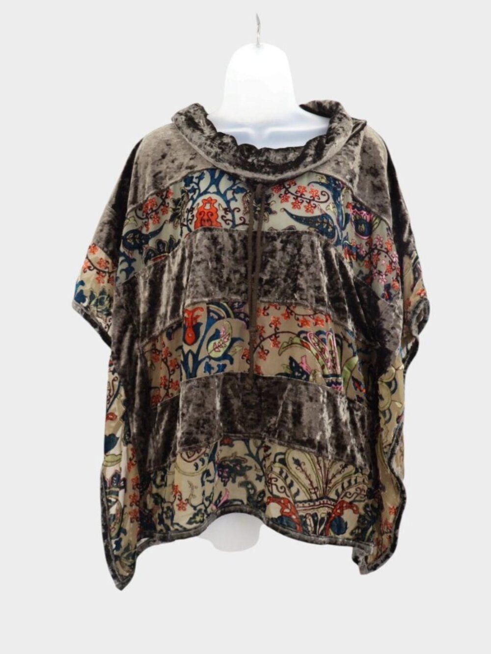 DOR DOR Couture Olive Crushed Velvet Dolman Sleeve Pullover Poncho Size Small